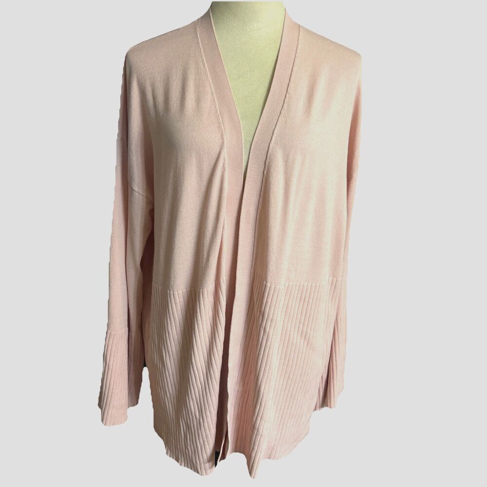 ANN TAYLOR Size XL Cardigan Light Pink Open Front Ribbed Knit Long Slv Sweater